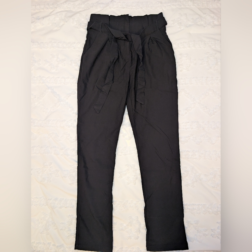 Windsor Elegant Black Tie-Waist Trousers Size Large